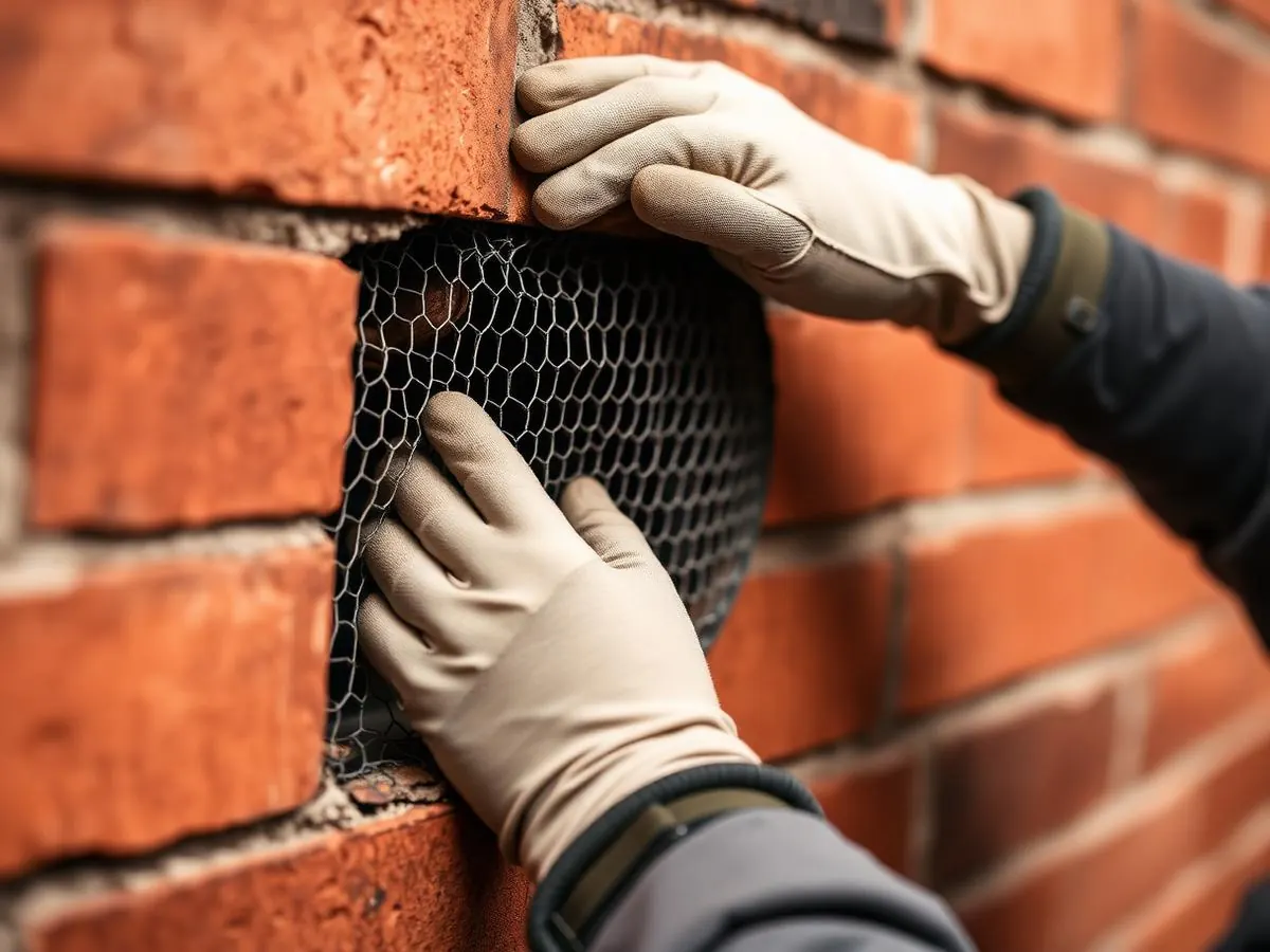 Technician sealing a foundation gap to exclude rodents from a Brooklyn home